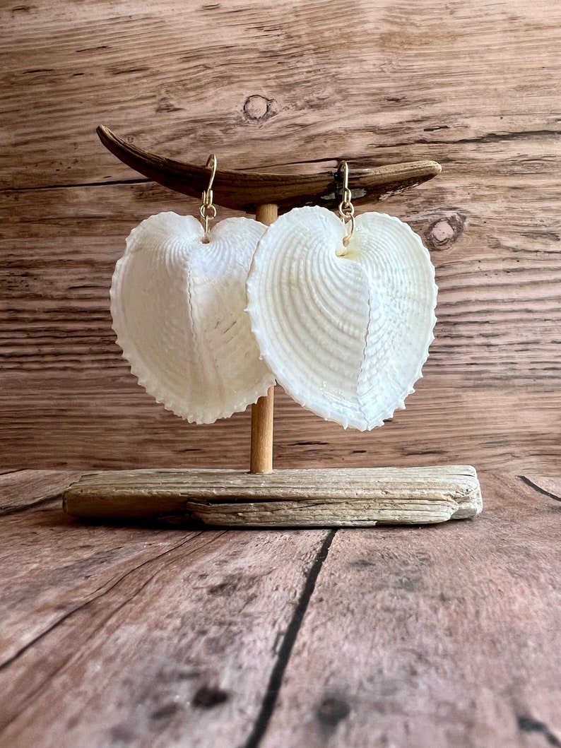 Heart Shell Earrings, Heart Cockle Shell Earrings, Bridal Jewelry, Bridal Gifts Sterling Silver