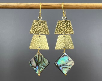 Trapezoid Abalone Earrings, Geometric Abalone Earrings, Paua Shell Earrings