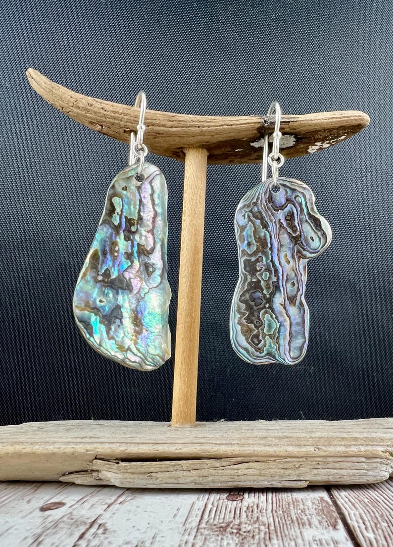 Sterling Silver Abalone Dangle Earrings, Paua Shell