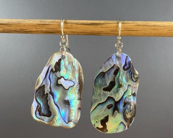 Abalone Earrings, Sterling and Abalone Earrings, Paua Shell Earrings, Natural Shell