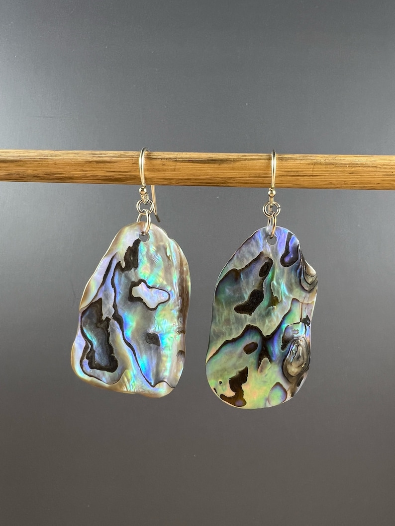 Sterling Silver Abalone Shell Earrings, Lightweight Colorful Rainbow
