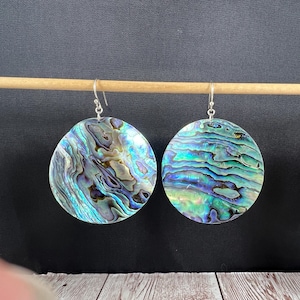 Large Abalone Shell Earrings: Sterling Silver Ear Wires