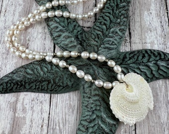 Pearl Necklace with Heart Shell Pendant