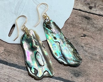 Abalone Shell Earrings, Gold and Abalone Earrings, Paua Shell Earrings, Natural Shell