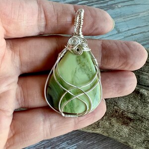 Wire Wrapped Green Serpentine Necklace, NewJade Necklace, Green Gemstone image 6