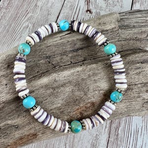 Wampum stretcharmband: Kingman-turkoois en sterlingzilver
