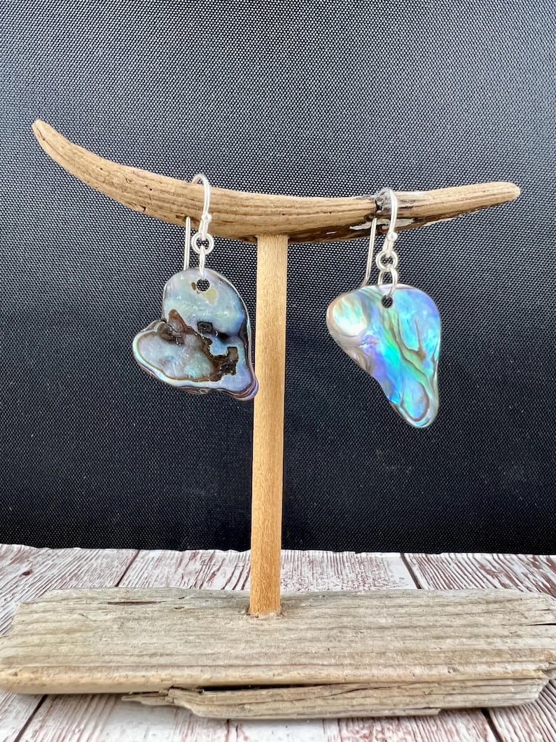 Sterling Silver Abalone Shell Earrings, Natural Paua Shell