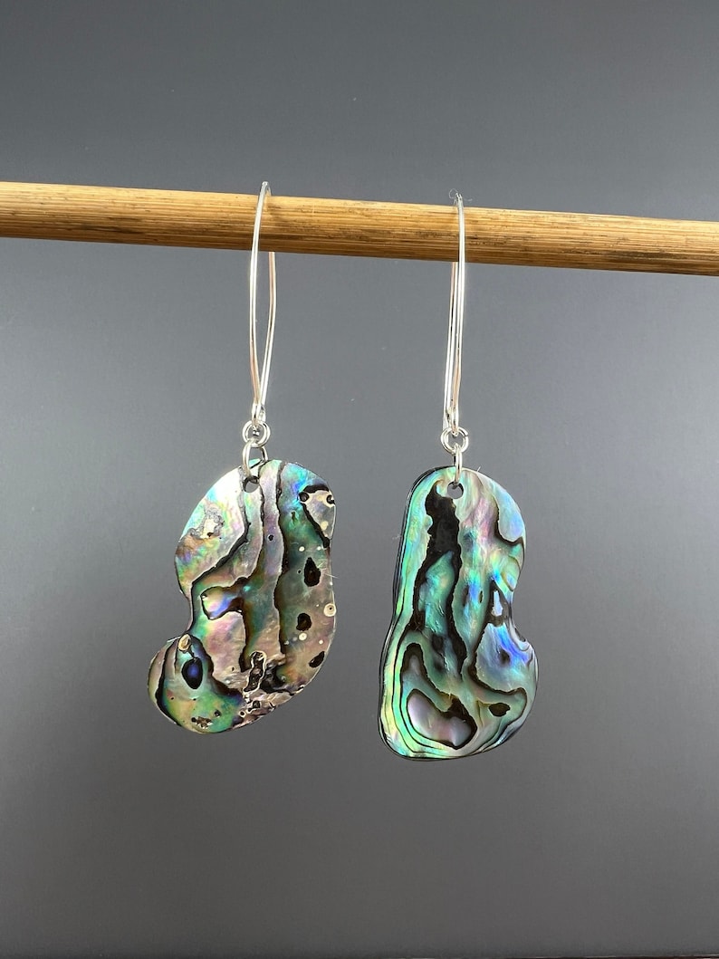Sterling Silver Abalone Earrings, Natural Shell Jewelry