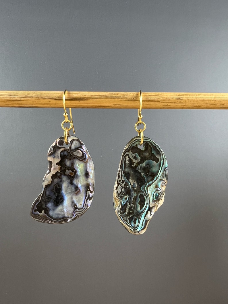 Gold Vermeil Abalone Shell Earrings, Lightweight Natural Paua Jewelry