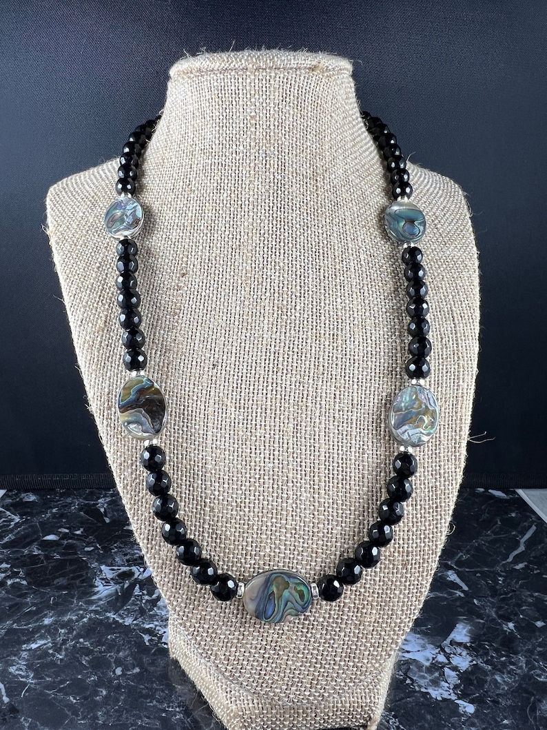 Onyx and Abalone Statement Necklace, Paua Shell Necklace