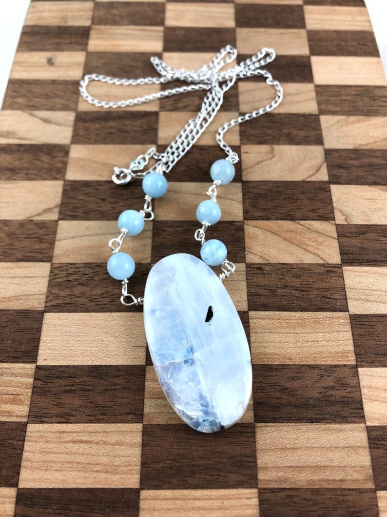 Moonstone and Aquamarine on Sterling Chain Natural Necklace Aquamarine Necklace Sterling Chain Moonstone Pendant Necklace