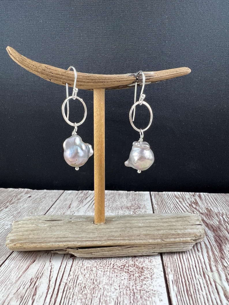 Sterling Silver Baroque Pearl Dangle Earrings, Freshwater Pearls