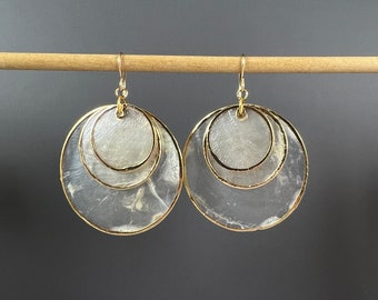 Capiz Shell Earrings, Medium Shell Jewelry, Natural Shell Earrings, Multi Circle Capiz Earrings