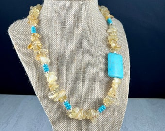 Citrine and Turquoise Necklace, Gemstone Necklace. Statement Necklace