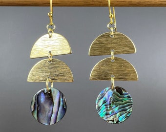 Half Circle Abalone Earrings, Geometric Abalone Earrings, Paua Shell Earrings