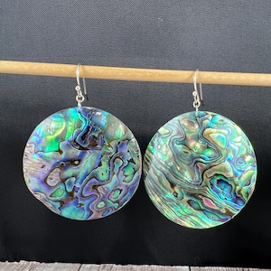 Large Abalone Shell Earrings: Sterling Silver Ear Wires