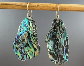 Abalone Shell Earrings, Gold and Abalone Earrings, Paua Shell Earrings, Natural Shell