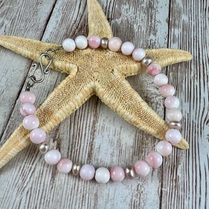 Queen Conch Shell and Pink Pearl Bracelet, Coastal Jewelry