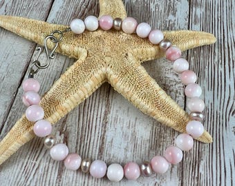 Queen Conch Shell and Pink Pearl Bracelet, Coastal Jewelry