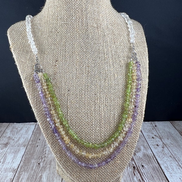 Multi Gemstone Bib Necklace, Gemstone Necklace, Multistrand Necklace