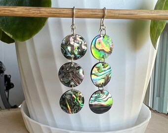 Abalone Shell Earrings, Dangle Shell Earrings, Paua shell jewelry, fancy abalone earrings