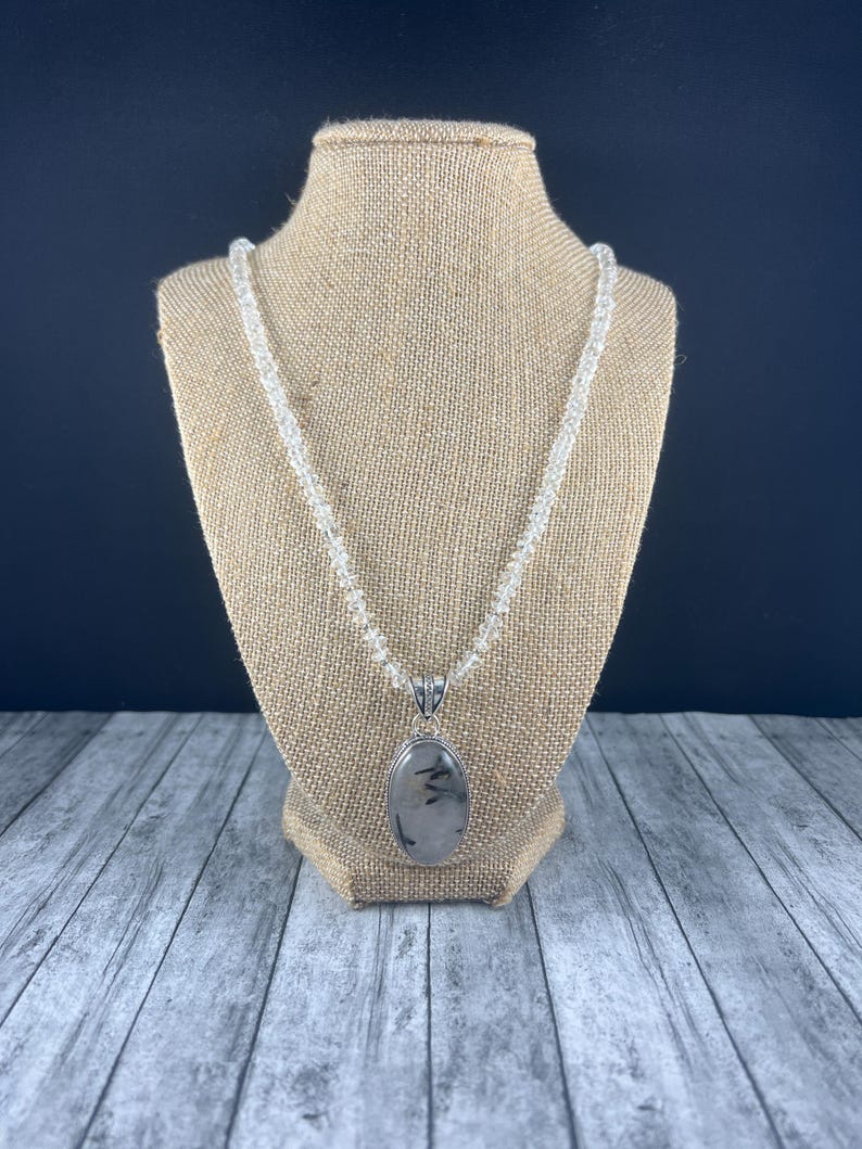 Clear Quartz Necklace with Rutilated Quartz Pendant
