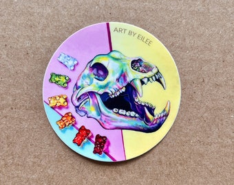 Sticker: berenschedel met gummies