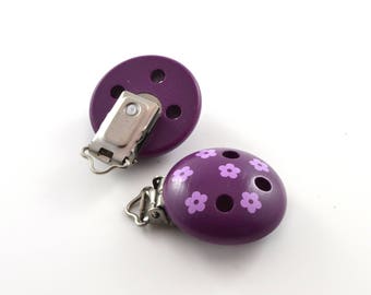 Clip attache tétine motif fleurs - violet