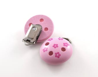 Clip attache tétine motif fleurs - rose