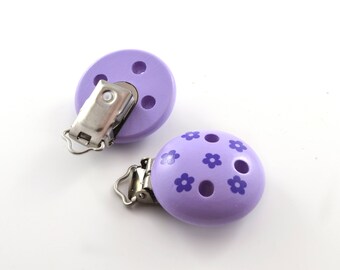 Clip attache tétine motif fleurs - mauve