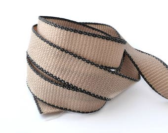 Ribbon trim, black, red, white 15 mm natural