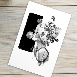 Candy Witch, mini impression, impression de carte postale 4"x6 », illustration de sorcière tatouée, art de sorcière, art de tatouage, art floral, illustration botanique,