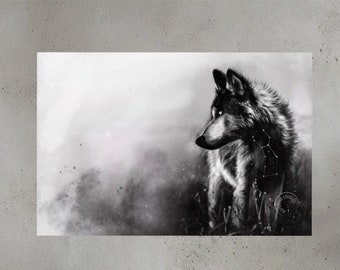 Wolf, Digital Art Print, poster print, Charcoal art print, animal print, wildlife print, animal illustration, wild animal print, animal art