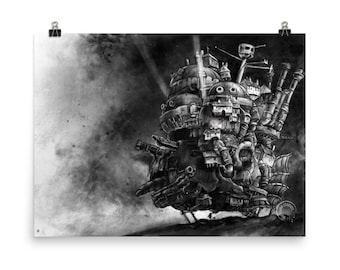 Howls Moving Castle | calcifer | Howls castle | charcoal art | moody print | anime art | Ghibli print | fan art