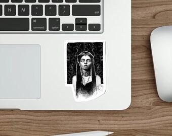 Oracle, Voodoo Queen, Black and White Sticker, Floral Witch Aesthetic, Dark Spooky Witch Vibes, Dark Gothic Sticker Aesthetic Matte Finish