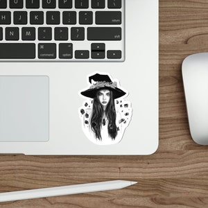 Sage Earth Witch, Black and White Sticker, Floral Witch Aesthetic, Dark Spooky Witch Vibes, Dark Gothic Sticker Aesthetic Matte Finish