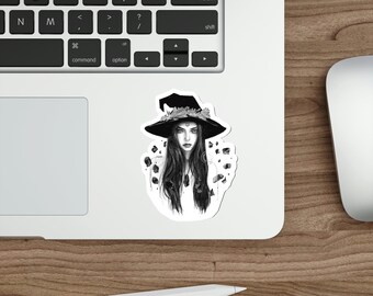 Sage Earth Witch, Black and White Sticker, Floral Witch Aesthetic, Dark Spooky Witch Vibes, Dark Gothic Sticker Aesthetic Matte Finish