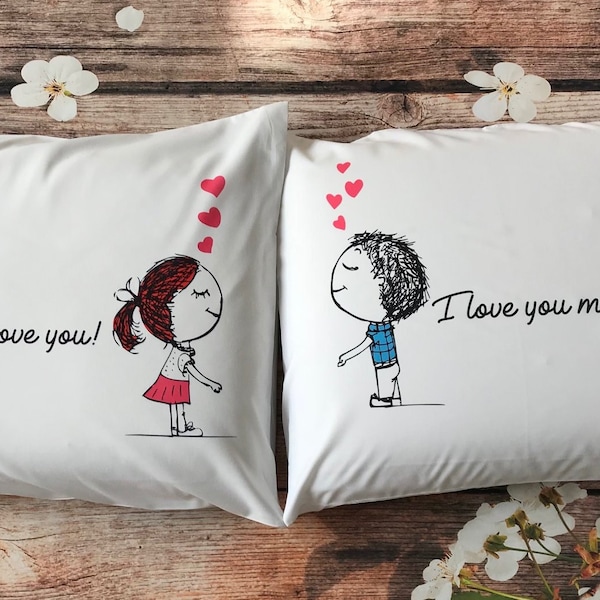 Custom pillowcases His and Hers, I love You, I Love You More Couples bedding for Wedding, Anniversary Birthday or Valentine Gift.