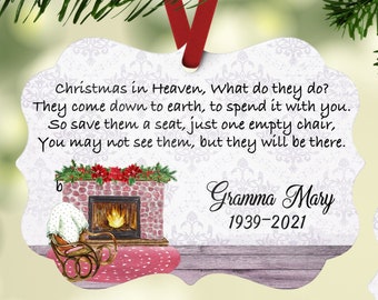 Christmas in Heaven Memorial Ornament, Personalized gift with names and dates