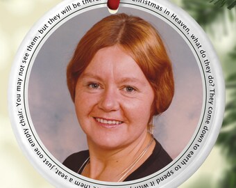 Christmas in Heaven Memorial Ornament – Personalized Glass Ornament with Photo & Poem – In Loving Memory Keepsake Gift