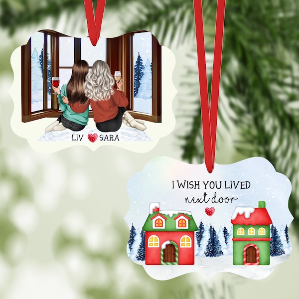 Christmas Gift for best friend, I wish you lived next door Personalised Christmas Ornament