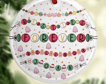 2025 Besties Forever Friendship Bracelet Ornament • Personalized Names • Custom Glass Christmas Gift for Friends Keepsake