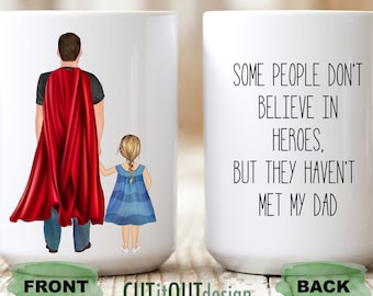 Fathers Day gift for Dad Superhero Mug for Dad from son, daughter or kids. Makes a great birthday gift too