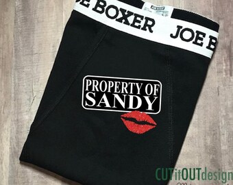 Valentine Gift for Him, Property of Boxers, Anniversary or Birthday Gift, Groom Gift, Custom boxers Husband or boyfriend present