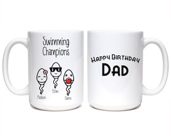 Fathers Day gift for Dad, Funny sperm 'swimmer' coffee mug for Dad from son, daughter or kids. Makes a great birthday gift for Daddy