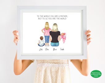 New Mom, Mothers Day Gift, Family digital portrait, To the world you are a Mother, Mum's Birthday present, Card, Poster, Wall art