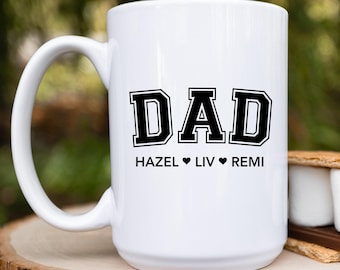 Personalized Father’s Day Mug – Custom "DAD" Mug with Kids’ Names & Hearts – Gift for Dad, Daddy, Papa
