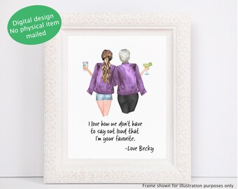 Custom art for Mom, Favourite child, digital artwork, Mothers Day Gift, Birthday Mom from Daughter, Card