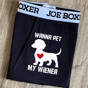 Valentines Gift for Him, Pet My Wiener Boxer briefs, Underwear, Cotton Anniversary, birthday or Anniversary for Husband Boyfriend