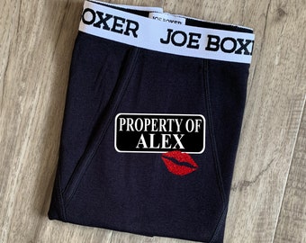 Valentine Gift for Him, Property of Boxers, Anniversary or Birthday Gift, Groom Gift, Custom boxers Husband or boyfriend present